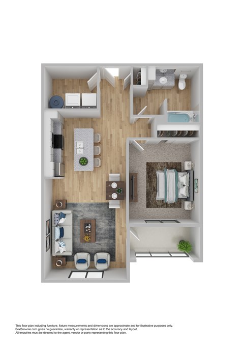 Floor plan for 1 bed, 1 bath, 740 sqft